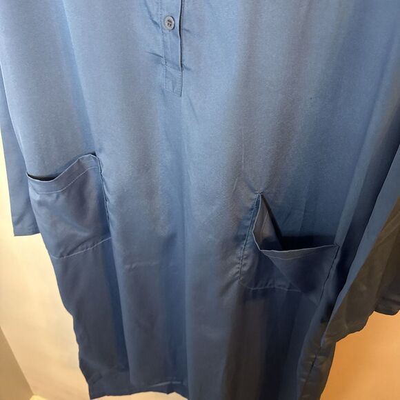 Zanzea Womens XXL Shift Dress Long Sleeve Pockets Midi Blue Silky Lightweight - Picture 4 of 9